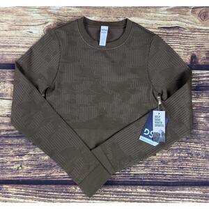 DSG Women's Brown Camo Long Sleeve Seamless Cropped Active Top Size XXsmall